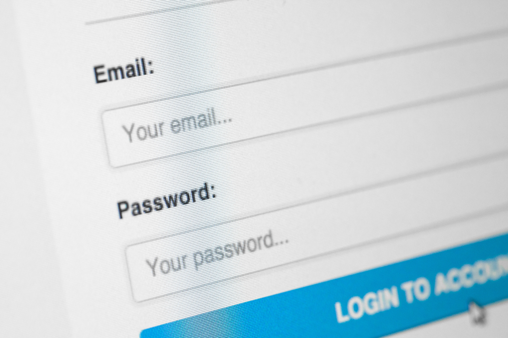 Email login screen Email login screen